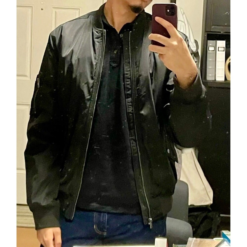 H M Vintage Nylon Bomber Jacket Shiny Silky Glanz Black S
